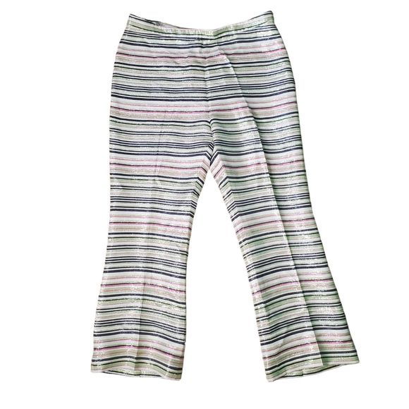 Christian Siriano Runway Multi Striped Pants Metallic High Waisted Cropped sz 10 - Picture 3 of 7